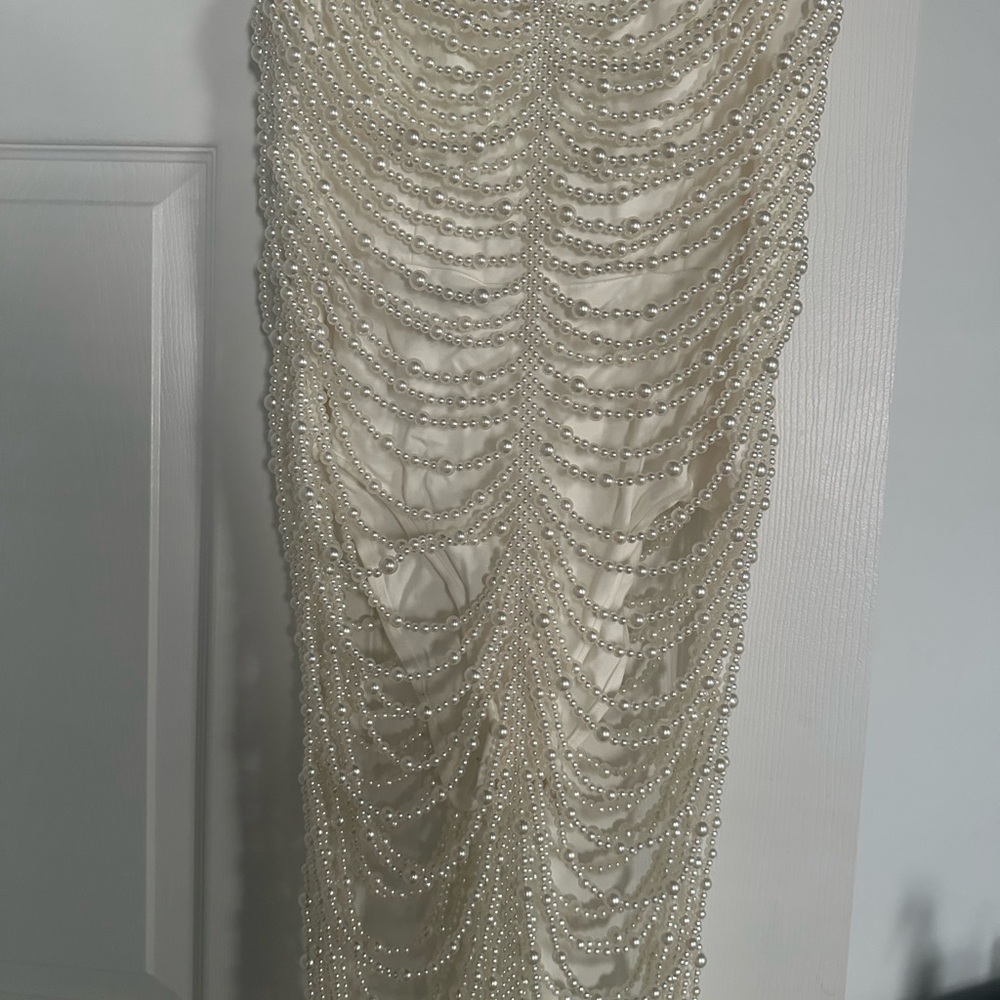 Elegant Pearl-Embellished Cream Skirt